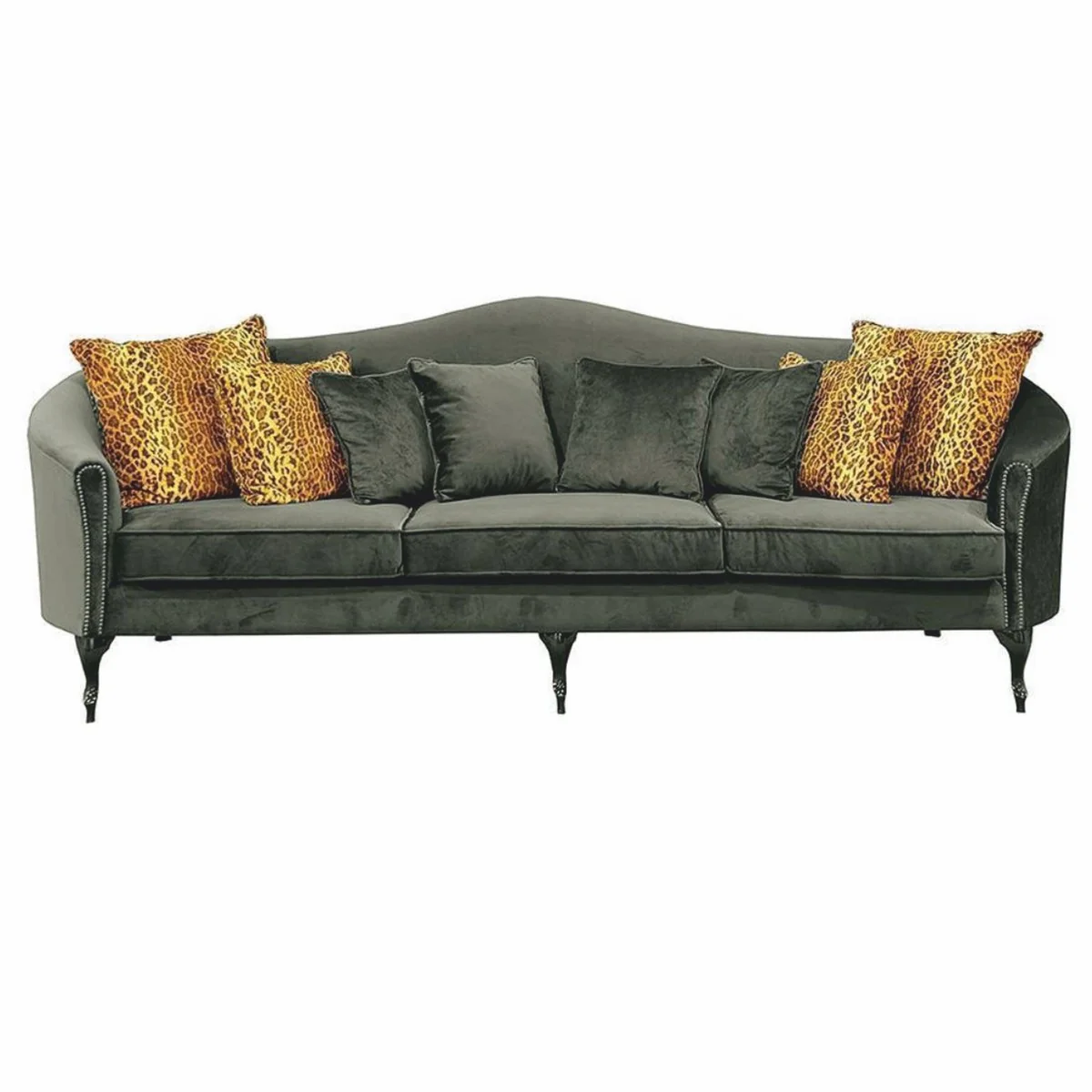 Luxus Barock Samt Sofa Grün / Schwarz 280 cm - Barock Wohnzimmer Möbel