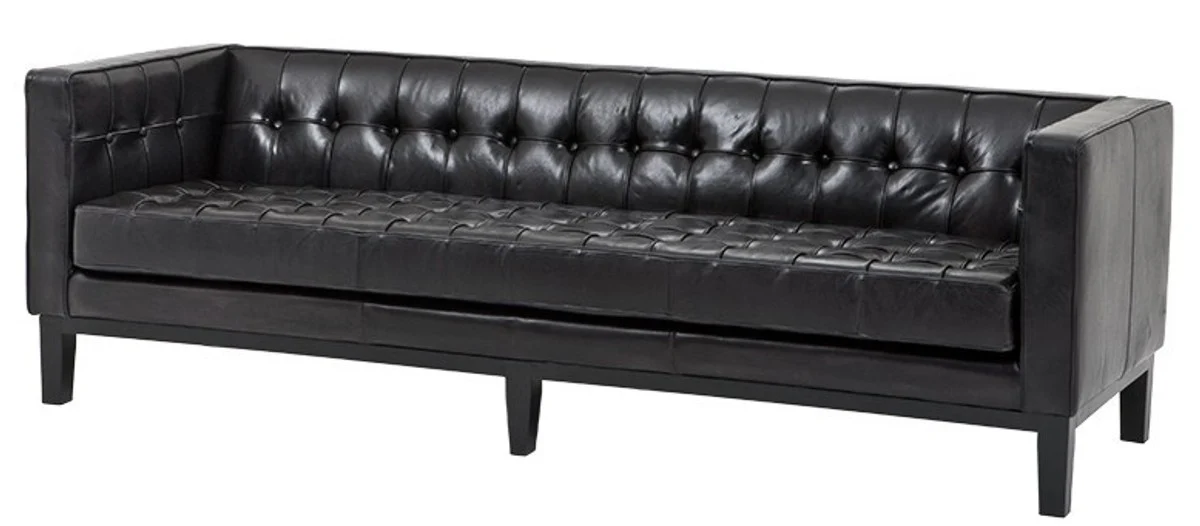 Luxus Echt Leder Sofa Glasgow Vintage Leder Schwarz - 3 Sitzer - Luxus Hotel Möbel