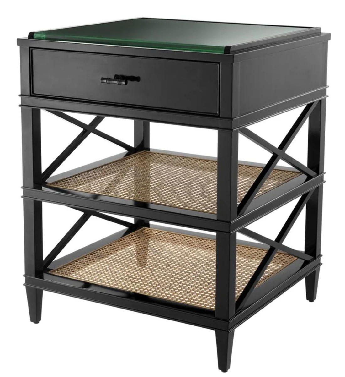 Luxus Beistelltisch mit Schublade und Regal Schwarz / Naturfarben / Bronze 60 x 56 x H. 76 cm - Hotel Möbel