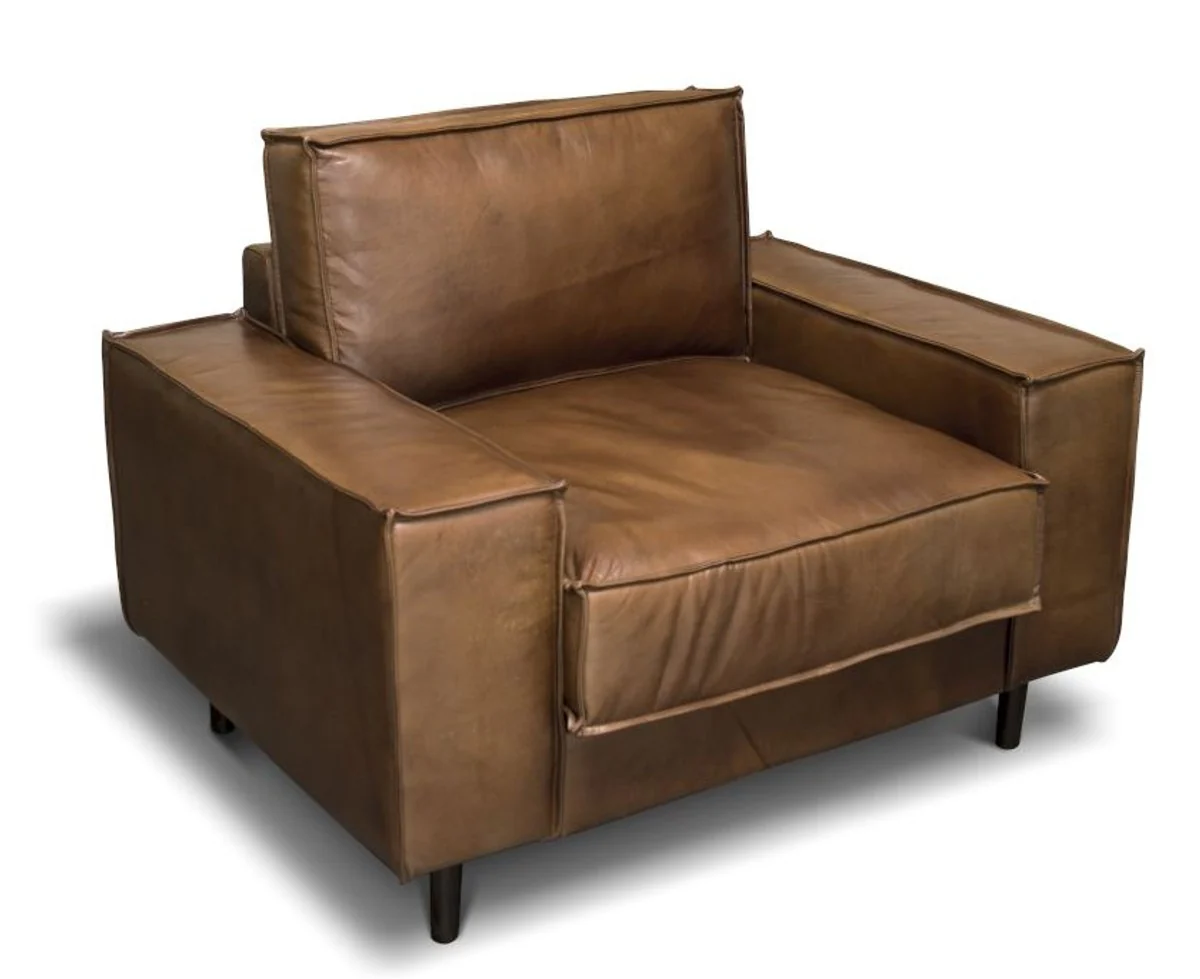 Luxus Echtleder Lounge Sessel Vintage Leder Braun - Luxus Wohnzimmer Sessel Möbel Büffelleder