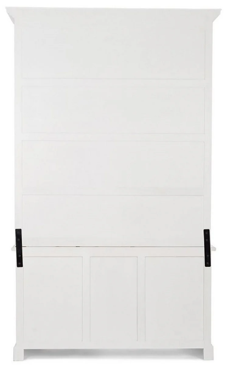 Landhausstil Schrank mit Leiter Antik Weiß 143,5 x 40,6 x H. 233,7 cm - Bücherschrank - Regalschrank - Wohnzimmerschrank - Büroschrank - Landhausstil Möbel