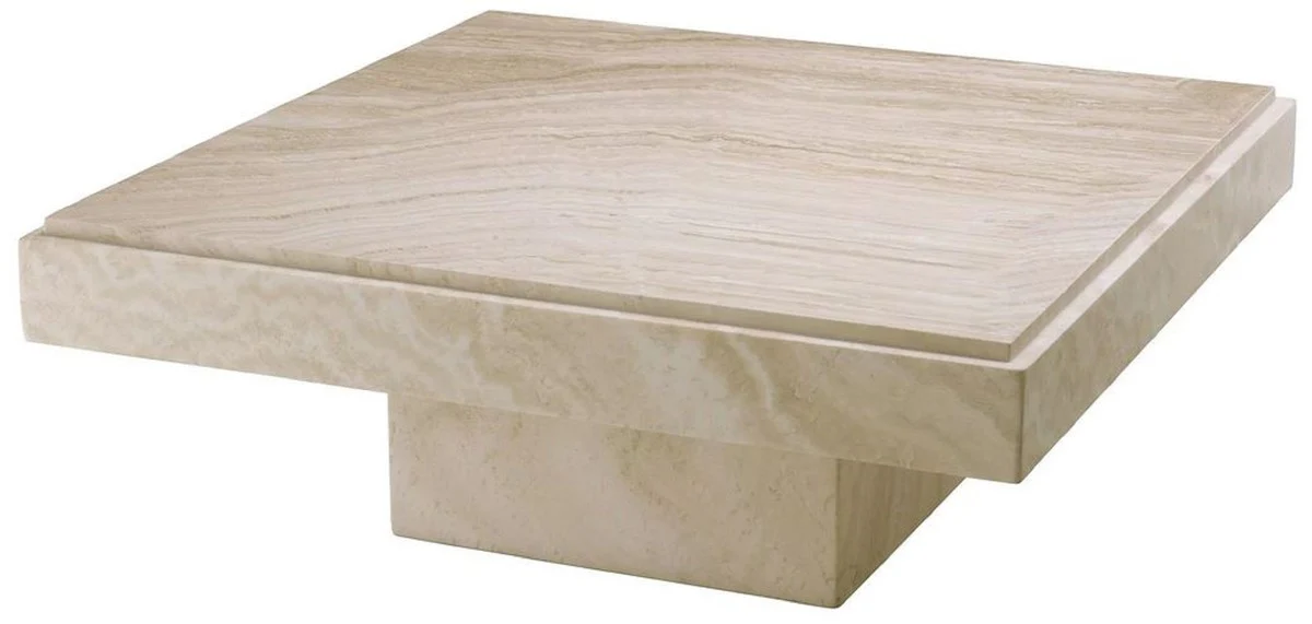 Luxus Couchtisch Beige 83 x 83 x H. 32 cm - Quadratischer Travertin Naturstein Wohnzimmertisch - Luxus Wohnzimmer Möbel