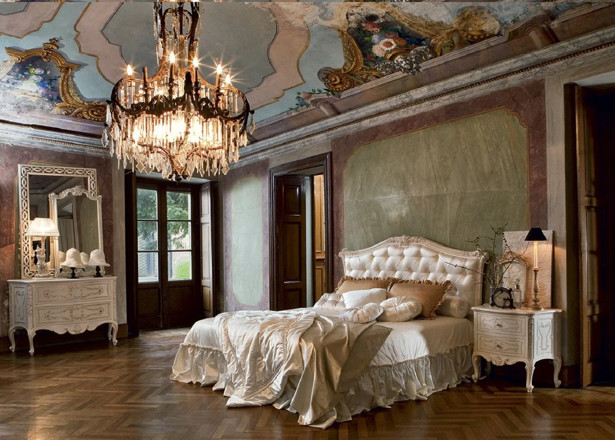 Luxus Barock Massivholz Spiegel Antik Beige / Silber - Prunkvoller Barockstil Wandspiegel - Luxus Möbel im Barockstil - Barock Interior - Luxus Qualität - Made in Italy
