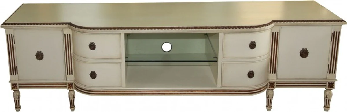 Barock Fernsehkommode mit 4 Schubladen und 2 Türen Antik Creme/Gold 190 cm - Fernsehschrank - Sideboard - Unikat!