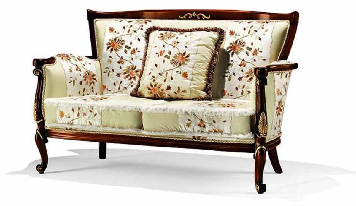 Luxus Barock Sofa Hellgrün / Braun / Gold 147 cm - Made in Italy