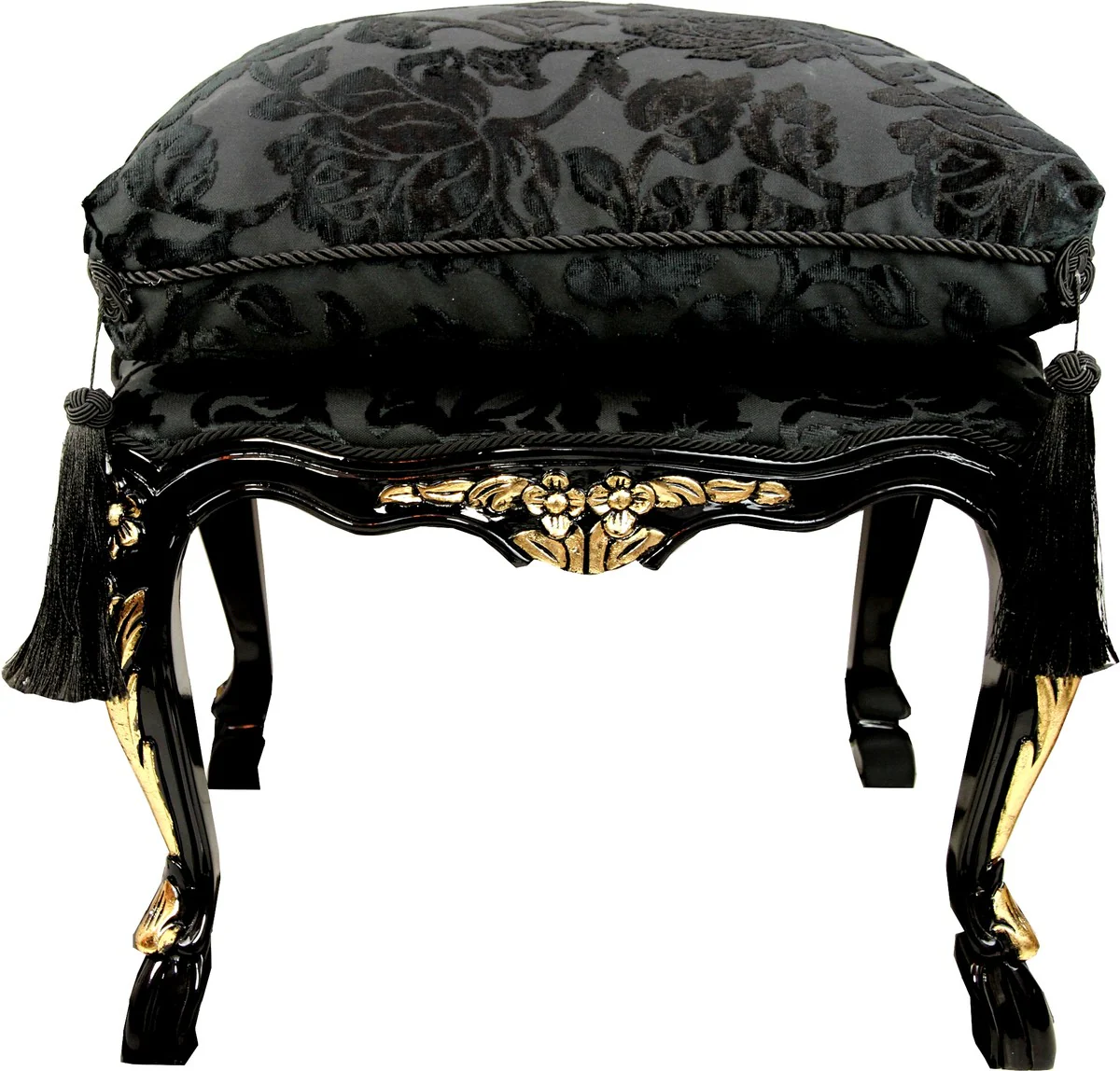 Pompöös by Luxus Barock Sitzhocker mit Sitzkissen Eckig Schwarz Muster / Gold - Pompööser Barock Hocker designed by Harald Glööckler