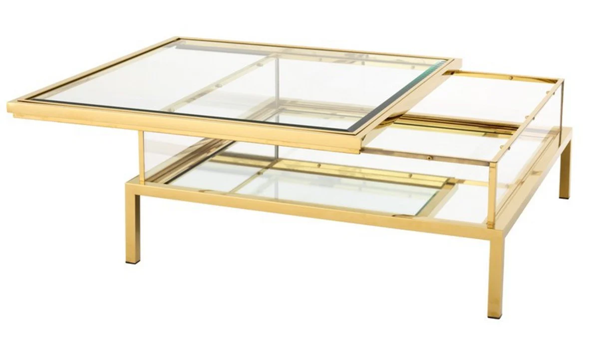 Luxus Art Deco Designer Couchtisch Edelstahl vergoldet mit Spiegelglas - Luxus Kollektion