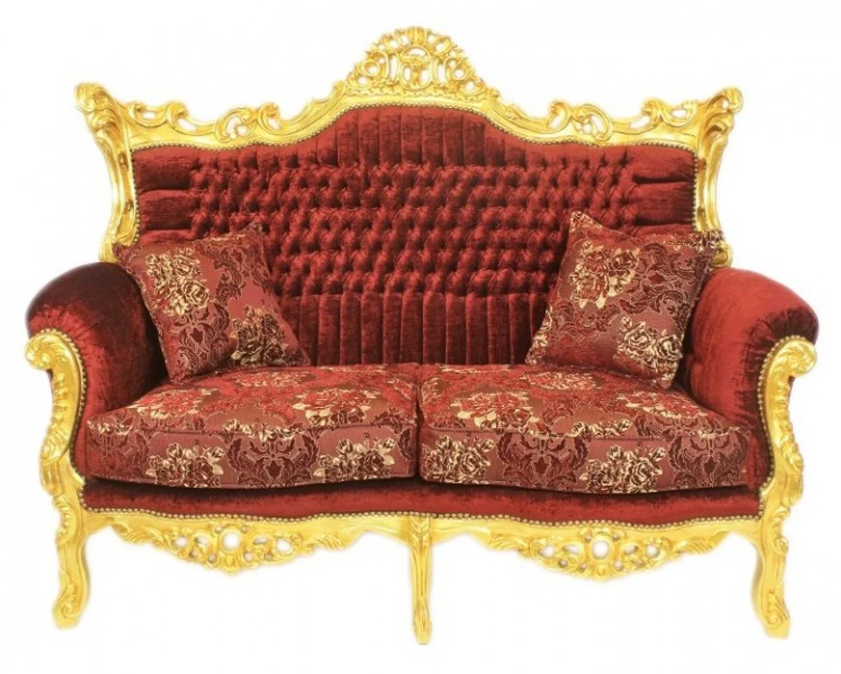 Barock Wohnzimmer Set Master Bordeaux Muster Samtstoff / Gold - 2er Sofa + 2 Sessel - Limited Edition!