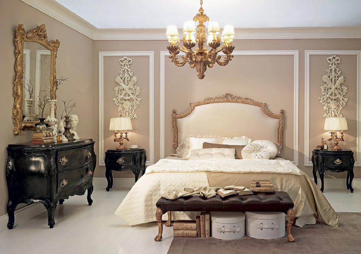 Luxus Barock Spiegel Antik Gold - Handgefertigter italienischer Barockstil Wandspiegel mit antikem Spiegelglas - Luxus Möbel im Barockstil - Barock Möbel - Made in Italy