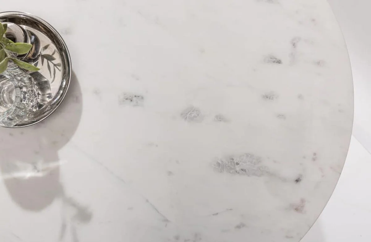 Couchtisch mit Marmorplatte Weiß / Silber Ø 62 cm - Wohnzimmer Möbel