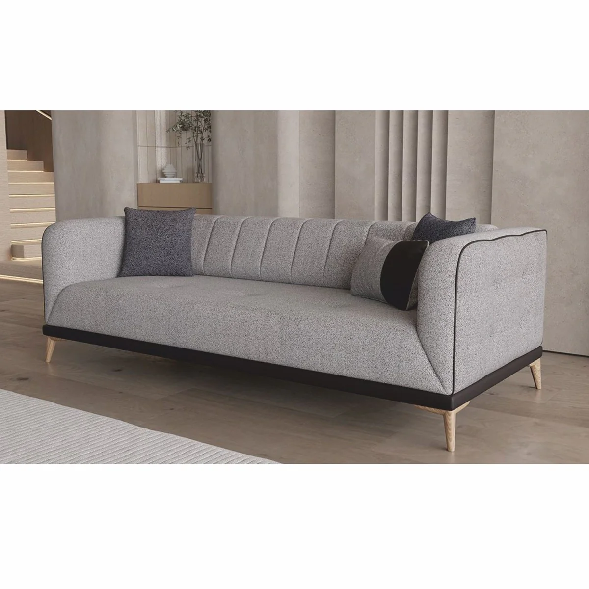 Luxus Schlafsofa mit verstellbarer Rückenlehne Grau / Schwarz / Naturfarben 229 cm