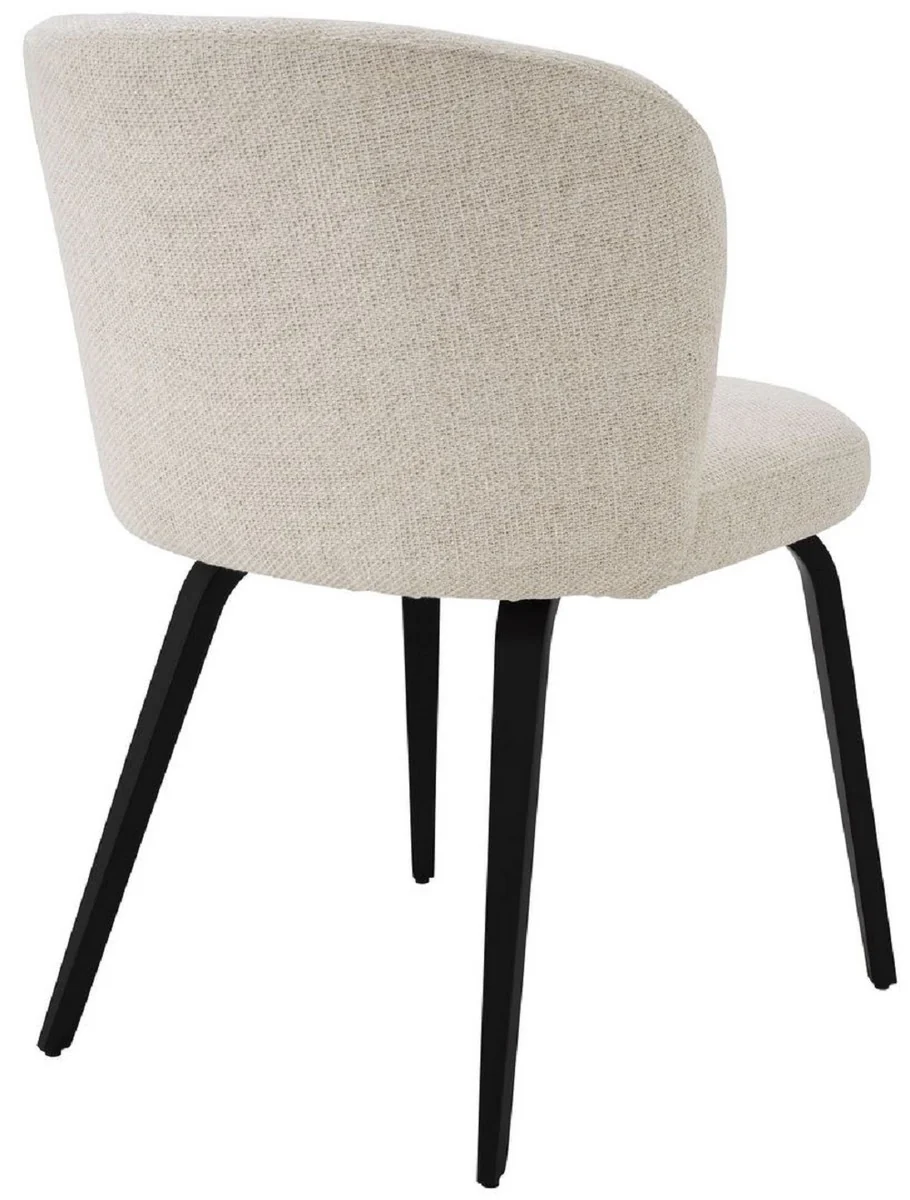 Luxus Esszimmerstuhl Naturfarben / Schwarz 57 x 69 x H. 81 cm - Gepolsterter Küchenstuhl im Retro Design - Luxus Retro Esszimmer Möbel