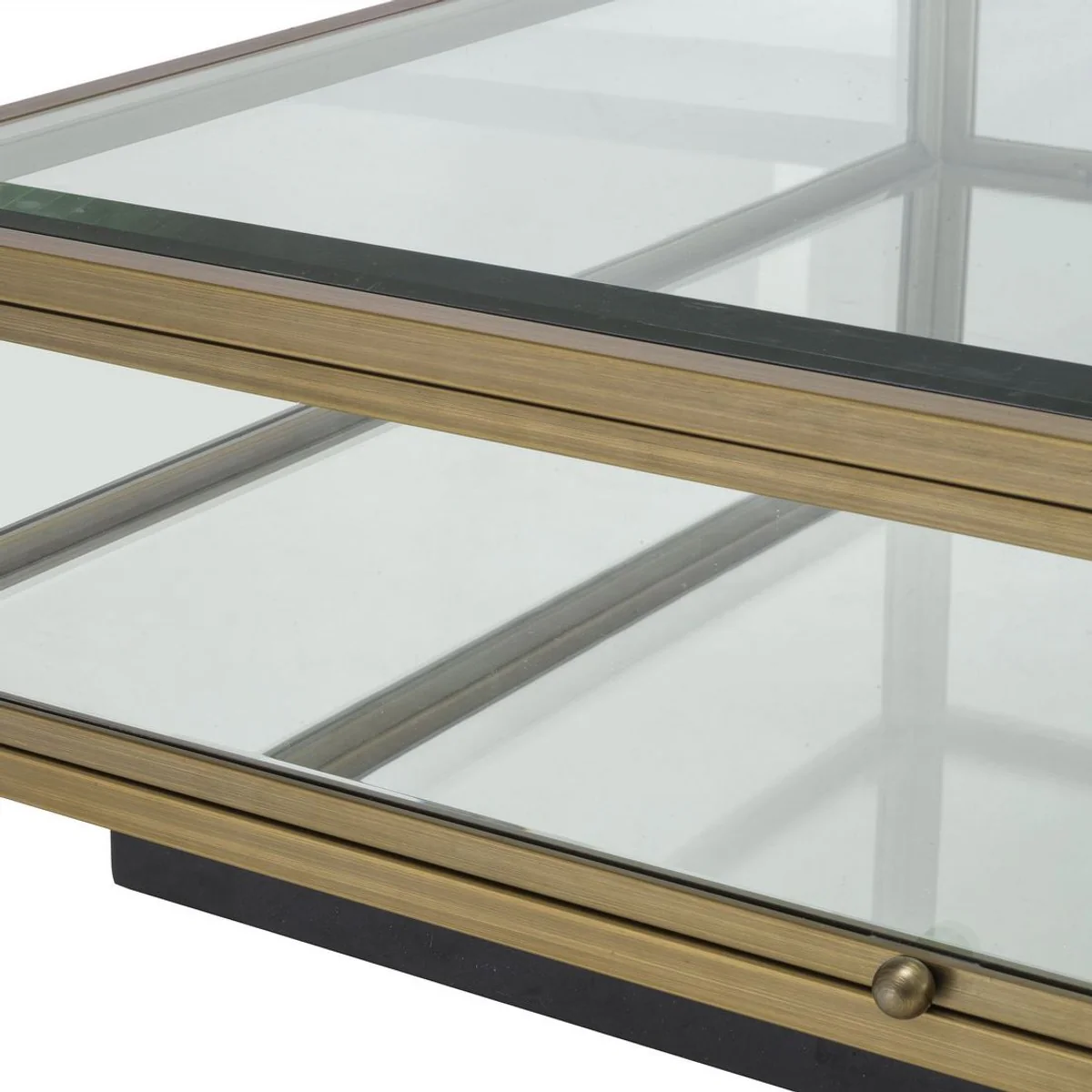 Luxus Couchtisch Messingfarben / Schwarz 100 x 100 x H. 30 cm - Moderner Wohnzimmertisch - Wohnzimmer Möbel - Luxus Qualität