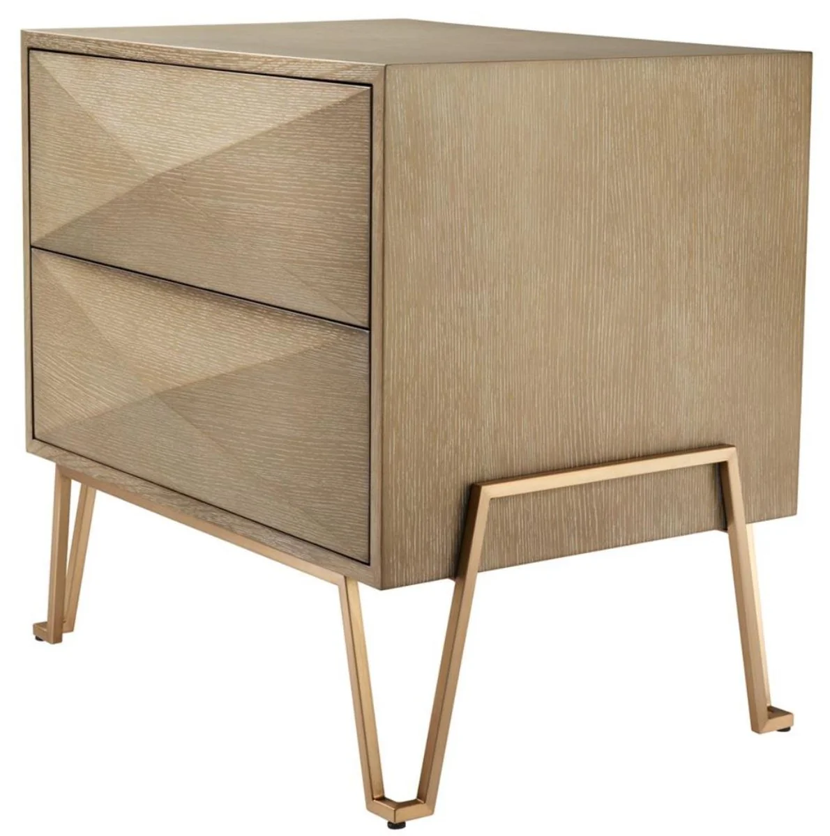 Luxus Nachttisch mit 2 Schubladen Braun / Messing 62,5 x 49 x H. 60 cm - Luxus Qualität