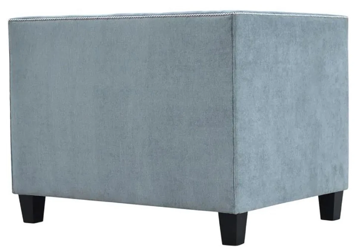 Chesterfield Sessel Hellblau / Schwarz 100 x 84 x H. 83 cm - Moderner Wohnzimmer Sessel - Chesterfield Wohnzimmer Möbel