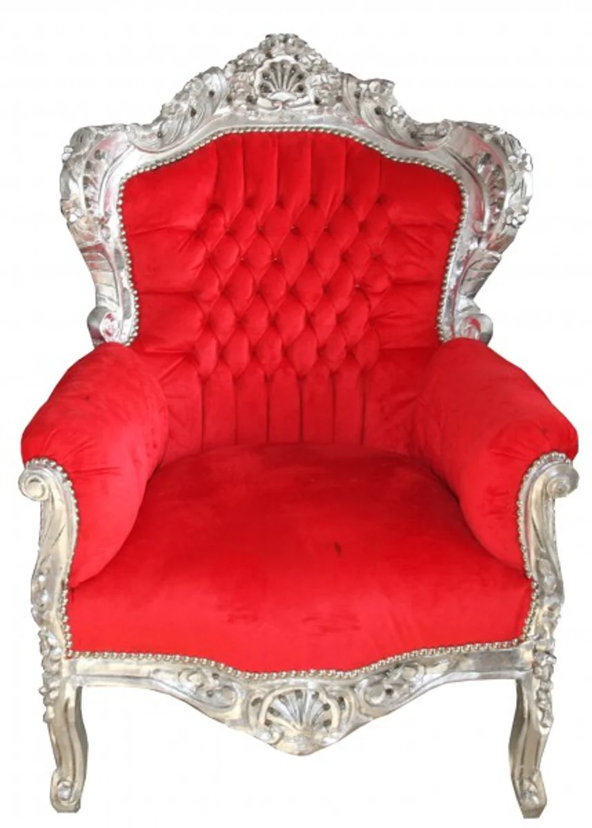 Barock Sessel King Rot / Silber 85 x 85 x H. 120 cm - Antik Stil Möbel