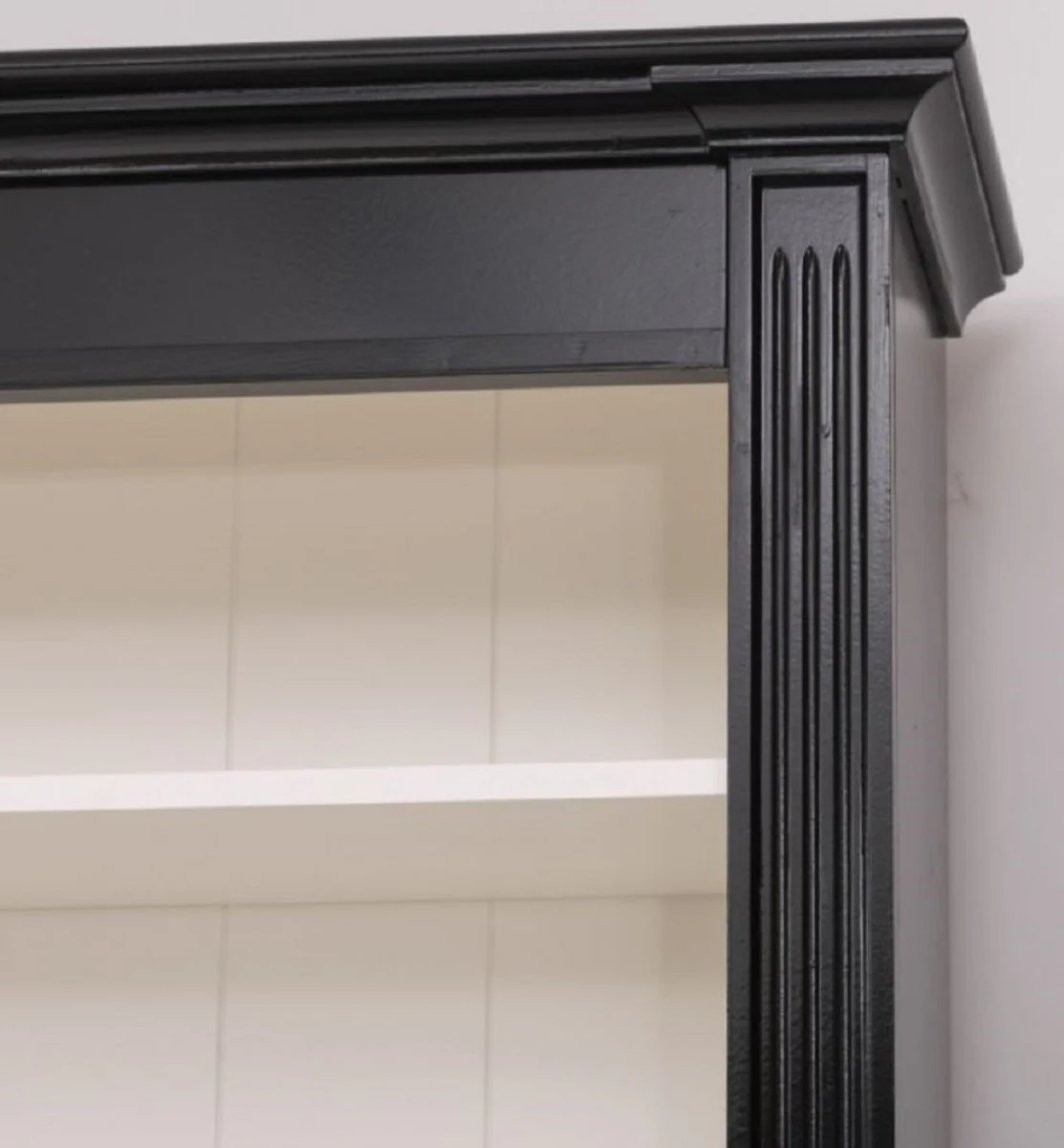 Landhausstil Bücherschrank mit Leiter Schwarz / Weiß 200 x 40 x H. 240 cm - Massivholz Schrank - Wohnzimmerschrank - Regalschrank - Büroschrank - Landhausstil Möbel