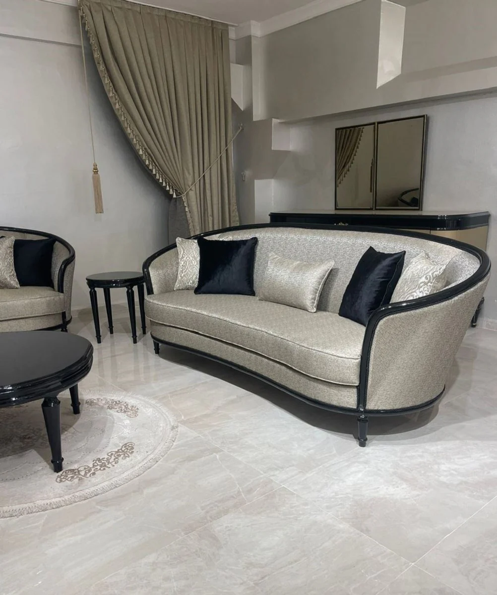 Luxus Barock Sofa Gold / Schwarz - Barockstil Wohnzimmer Sofa - Barockstil Wohnzimmer Möbel - Luxus Möbel im Barockstil - Barock Einrichtung - Edel & Prunkvoll