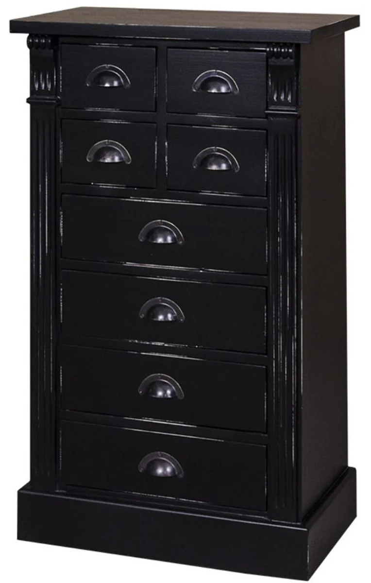 Landhausstil Massivholz Kommode mit 8 Schubladen Antik Schwarz 60 x 36 x H. 100 cm - Landhausstil Möbel