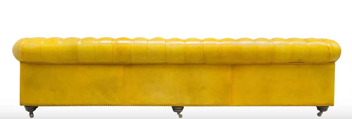 Luxus Chesterfield 3er Sofa Gelb 320 x 110 x H. 71 cm - Luxus Leder Möbel