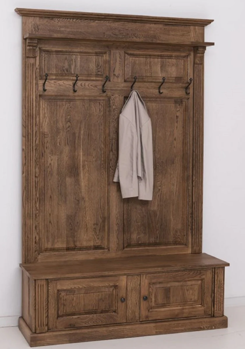 Landhausstil Massivholz Garderobenschrank Dunkelbraun 140 x 41 x H. 210 cm - Wand Garderobe - Flur Schrank - Flur Möbel - Garderoben Möbel - Landhausstil Möbel