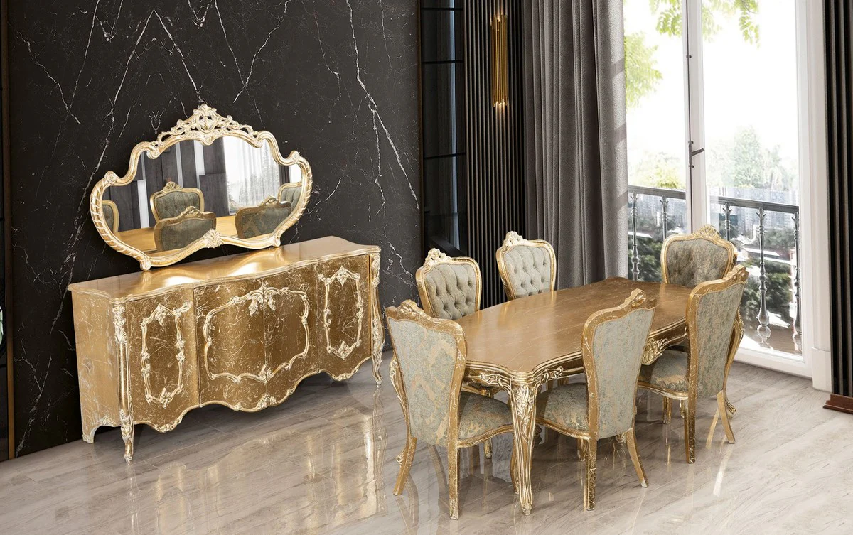 Luxus Barock Esstisch Antik Gold - Rechteckiger Barockstil Küchentisch - Luxus Esszimmer Möbel im Barockstil - Barock Esszimmer Möbel - Barock Einrichtung