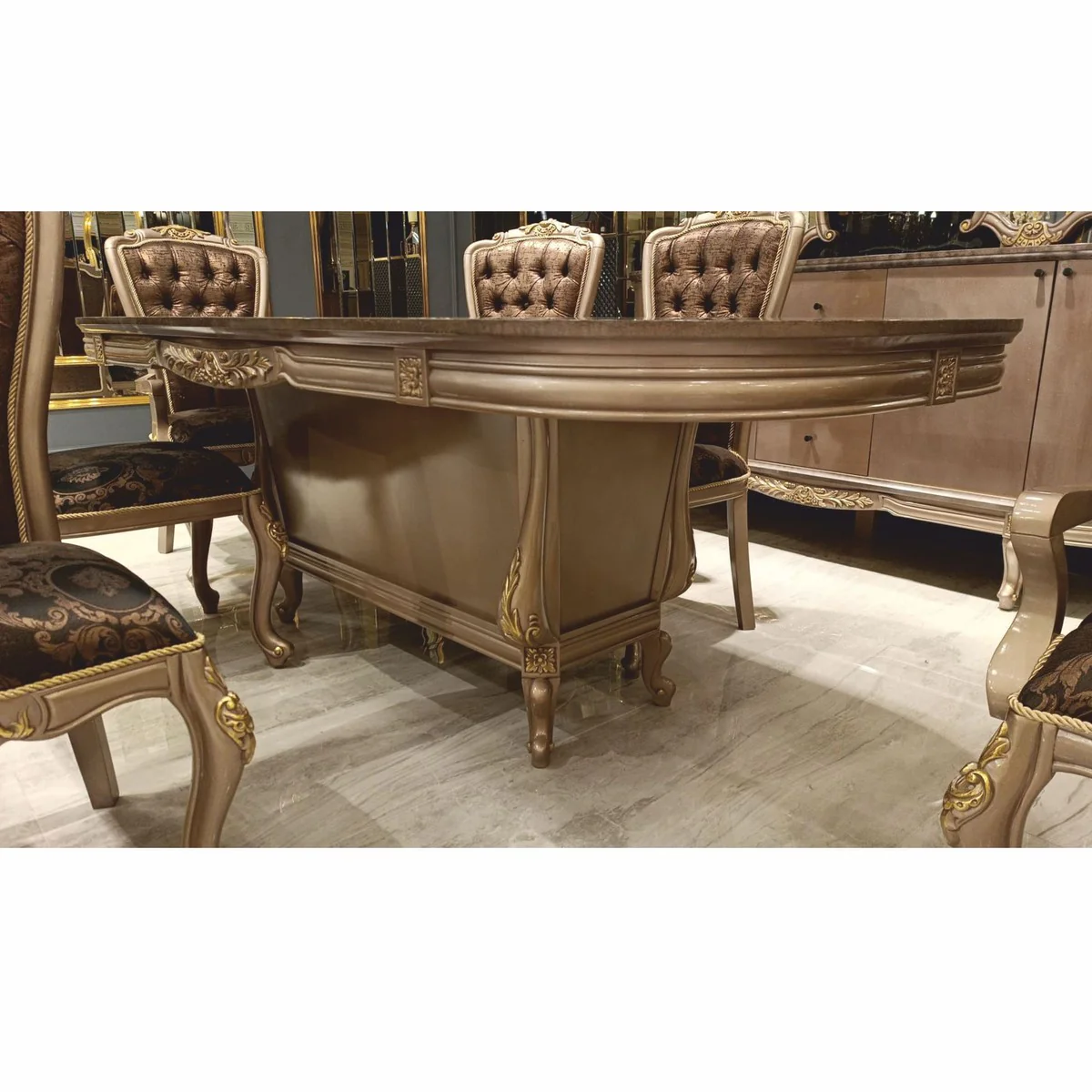 Luxus Barock Esstisch Grau / Schwarz / Gold 230 cm - Barock Esszimmer Möbel