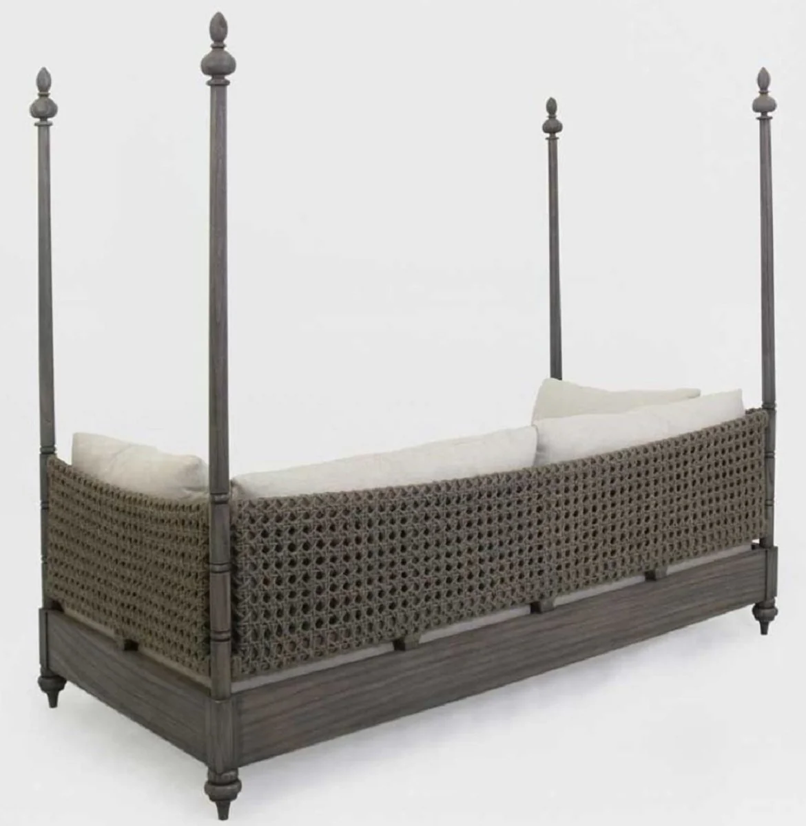 Luxus Schlafsofa Grau / Cremefarben 219 x 110 x H. 200 cm - Elegantes Massivholz Sofa - Wohnzimmer Möbel - Luxus Qualität