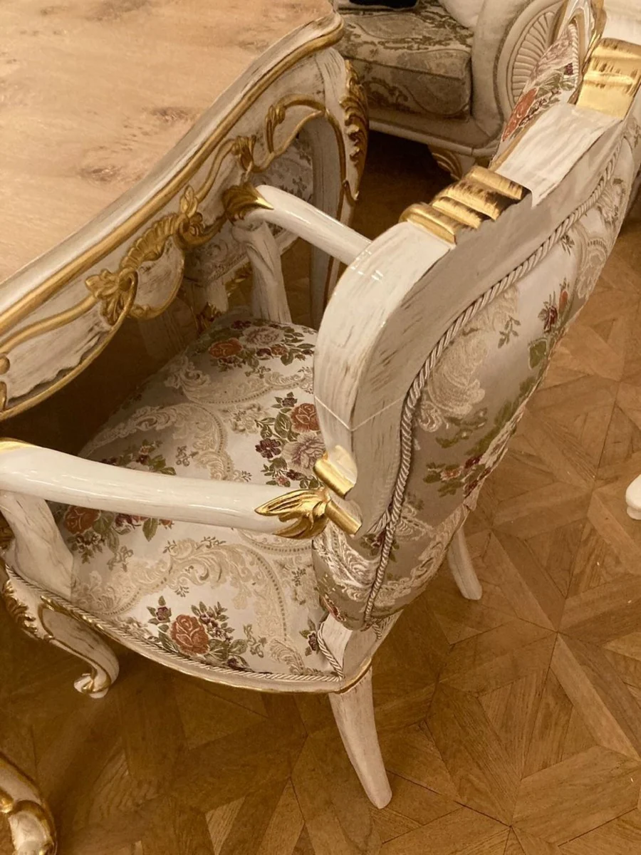 Luxus Barock Esszimmer Set Silber / Mehrfarbig / Antik Weiß / Gold - 1 Barock Esstisch & 8 Barock Esszimmerstühle - Barock Esszimmer Möbel - Luxus Möbel im Barockstil