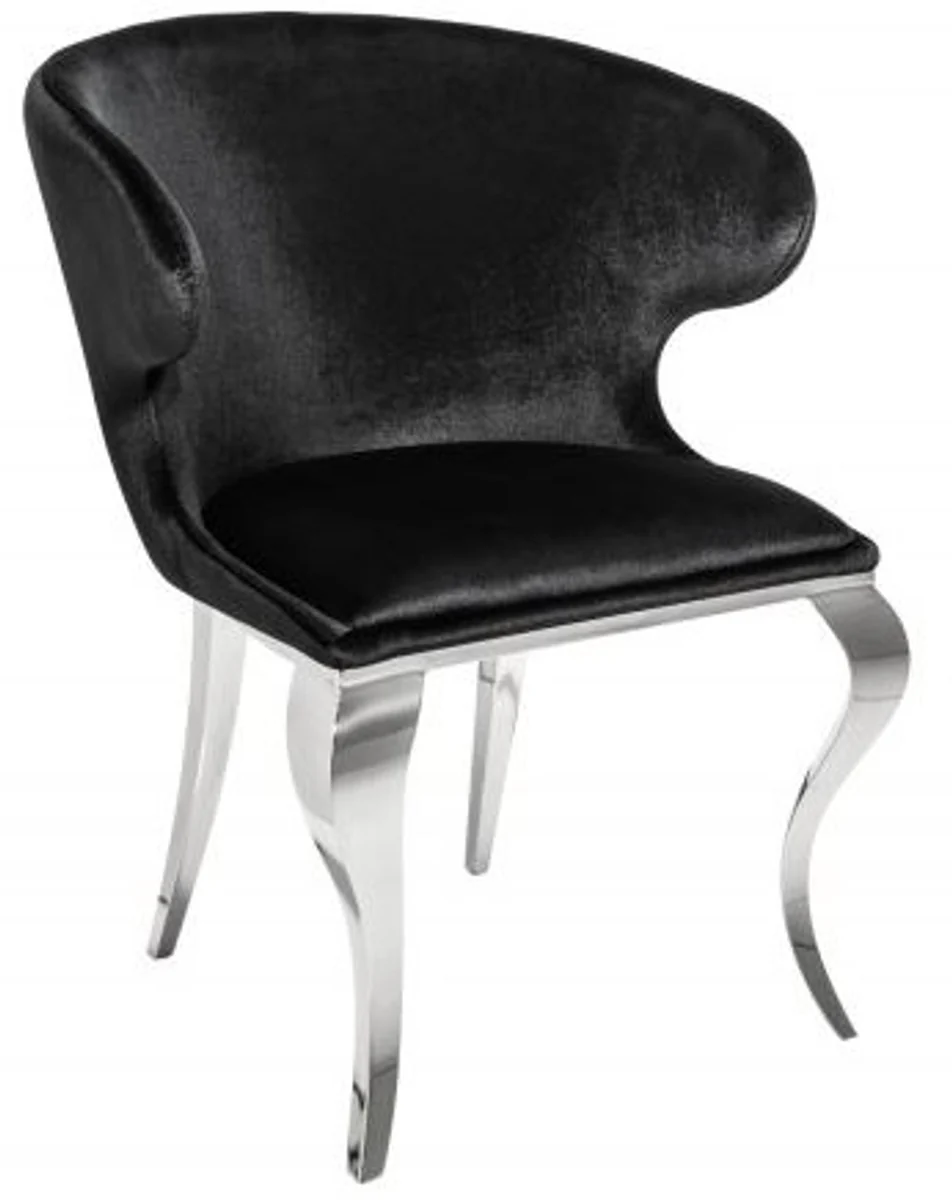 Designer Esszimmerstuhl Silber / Schwarz 61 x 60 x H.79 cm - Esszimmermöbel