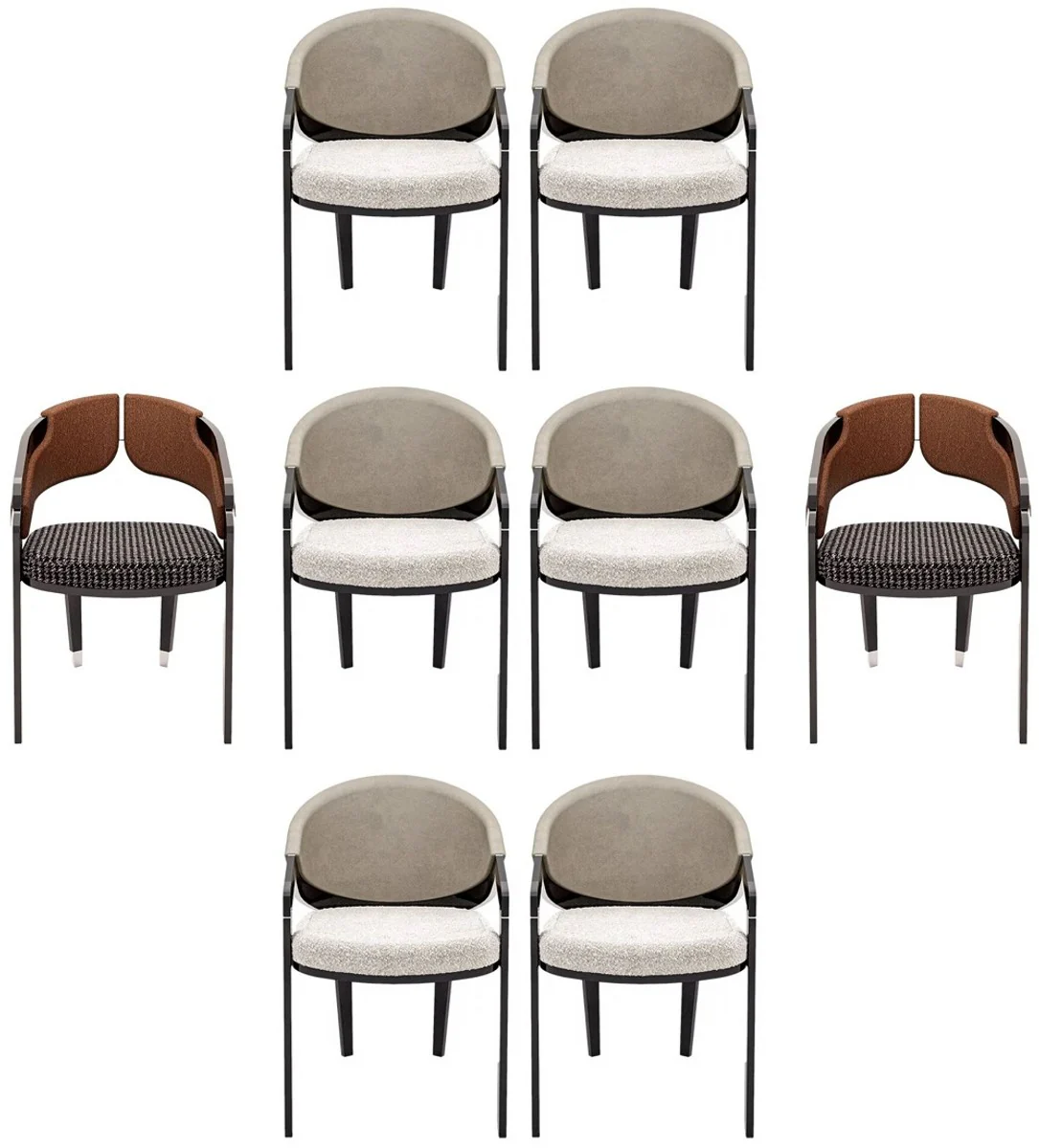 Luxus Designer Esszimmer Stuhl 8er Set Grau / Braun - Luxus Möbel - Designer Möbel - Esszimmer Möbel - Restaurant Möbel - Hotel Möbel - Luxus Qualität
