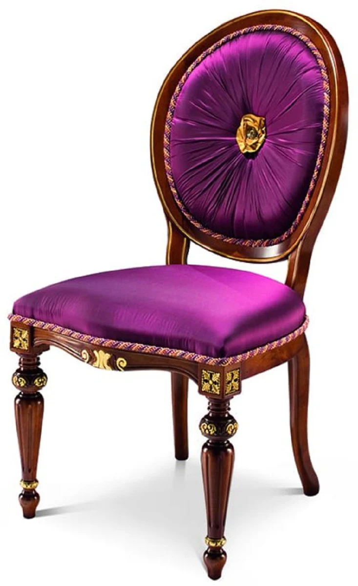 Luxus Barock Esszimmer Stuhl Set Lila / Braun / Gold - Handgefertigtes Küchen Stühle 6er Set - Luxus Esszimmer Möbel im Barockstil - Barock Möbel - Luxus Qualität - Made in Italy