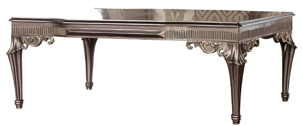 Luxus Barock Couchtisch Silber / Gold - Handgefertigter Massivholz Wohnzimmertisch im Barockstil - Prunkvolle Barock Wohnzimmer Möbel