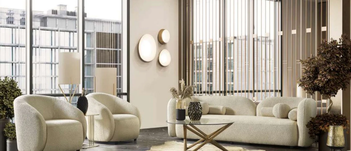 Luxus Sofa Elfenbein 240 x 90 x H. 75 cm - Wohnzimmer Sofa - Hotel Sofa - Wohnzimmer Möbel - Hotel Möbel - Luxus Möbel - Luxus Einrichtung - Wohnzimmer Einrichtung