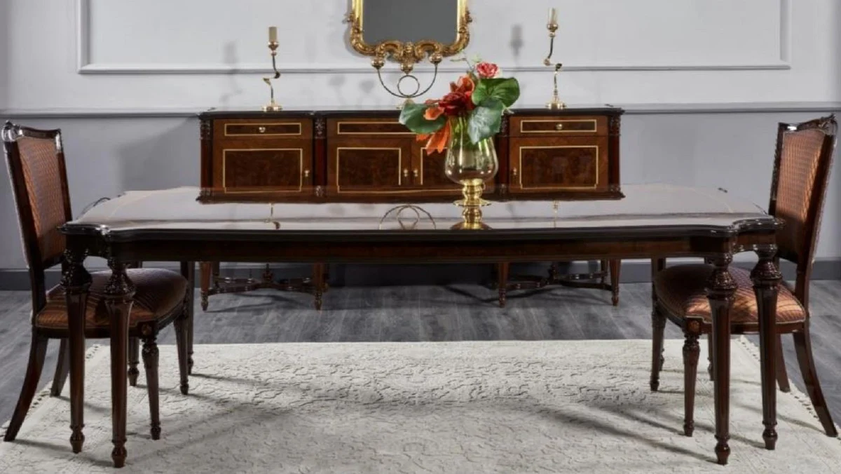Luxus Barock Esstisch Dunkelbraun - Handgefertigter Massivholz Esszimmertisch - Luxus Esszimmer Möbel im Barockstil - Barock Möbel - Barock Einrichtung