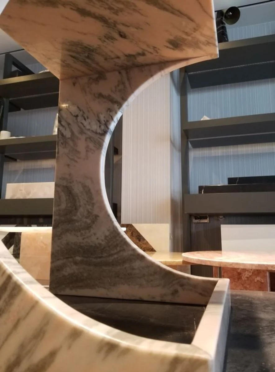 Luxus Marmor Beistelltisch Weiß / Grau 40 x 40 x H. 55 cm - Marmor Tisch - Marmor Blumentisch - Luxus Marmor Wohnzimmer Möbel