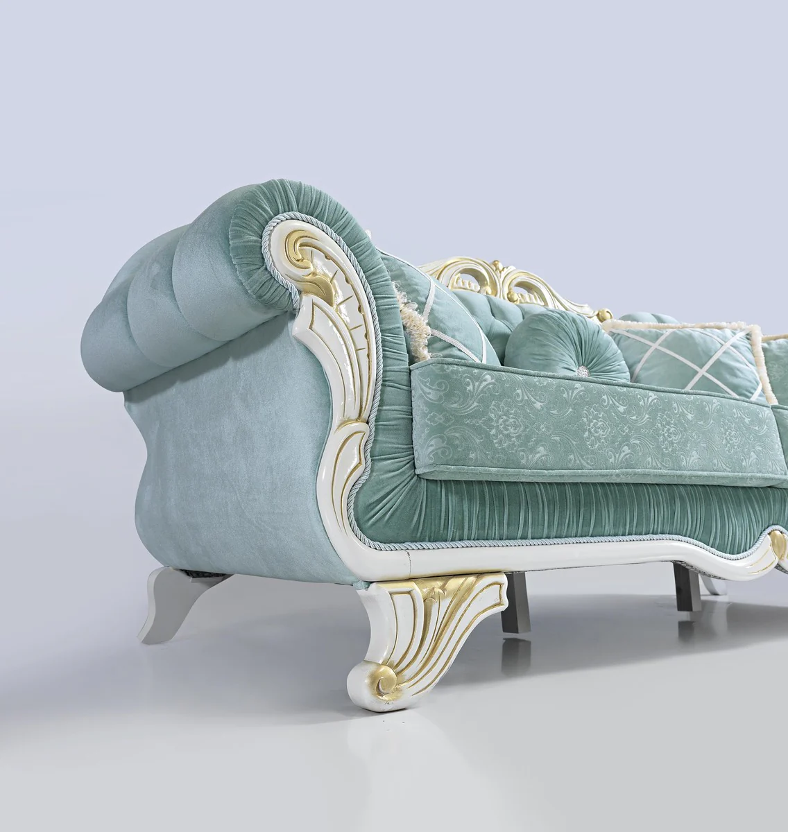 Barock Wohnzimmer Set Hellgrün / Weiß / Gold - 2 Sofas & 2 Sessel & 1 Couchtisch - Edle Wohnzimmer Möbel im Barockstil