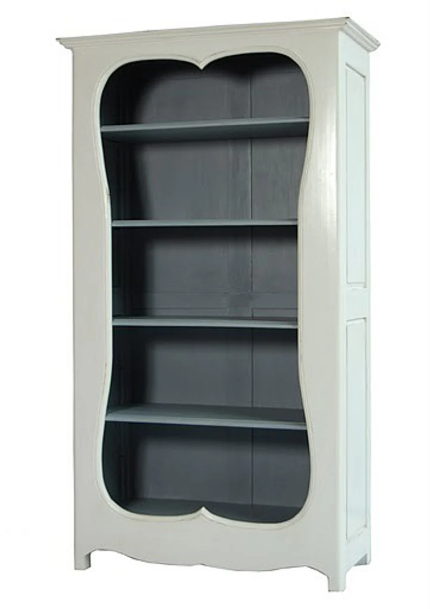 Barock Bücherschrank Weiss / Grau B 110 x H 185 cm Bücherregal Regal Schrank