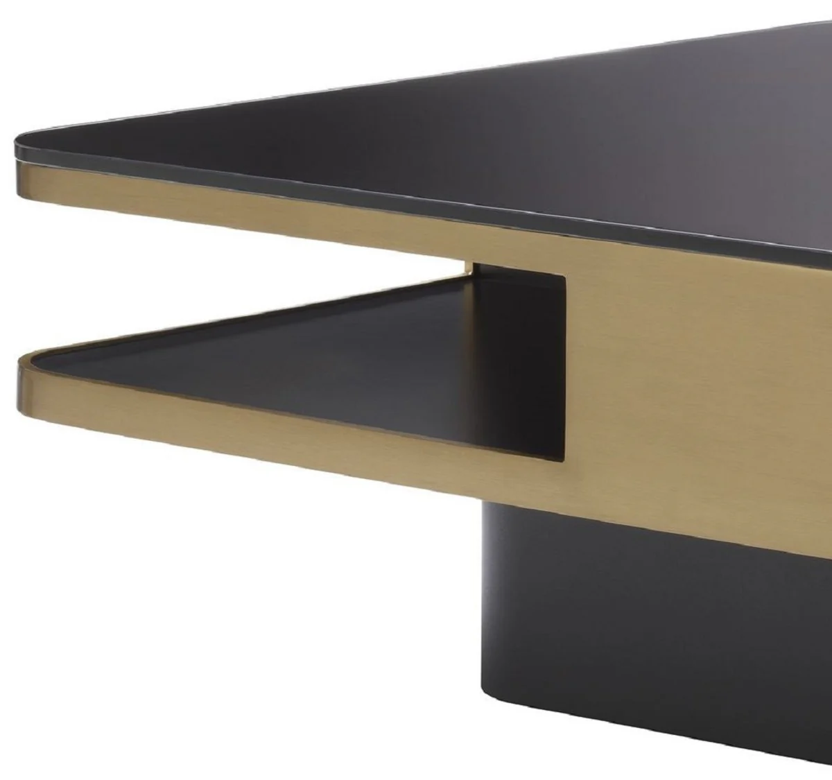 Luxus Couchtisch Messingfarben / Schwarz 89,5 x 89,5 x H. 33,5 cm - Wohnzimmertisch mit Glasplatte - Wohnzimmer Möbel - Luxus Möbel