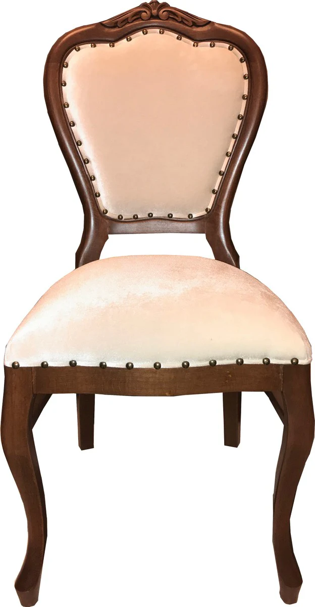 Barock Luxus Esszimmer Stuhl Braun / Creme Samtstoff Mod2 - Barock Möbel