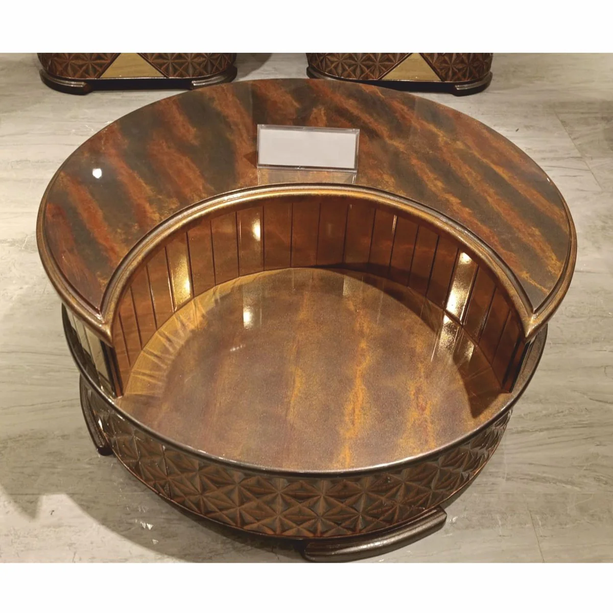 Luxus Art Deco Couchtisch Kupfer / Grau / Gold Ø 104 cm - Wohnzimmer Möbel