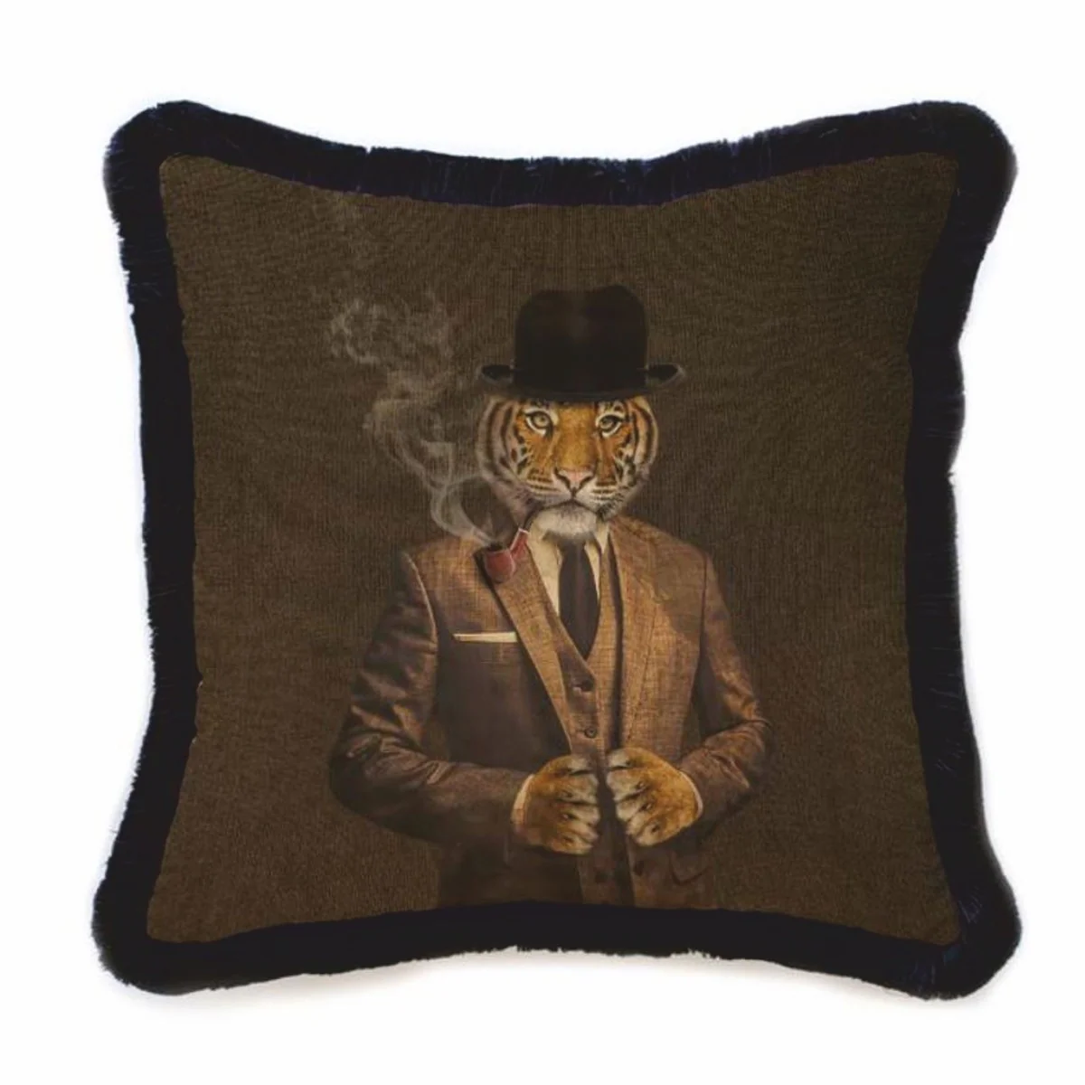 Luxus Deko Samt Kissen Gentleman Tiger Braun / Schwarz 45 x 45 cm