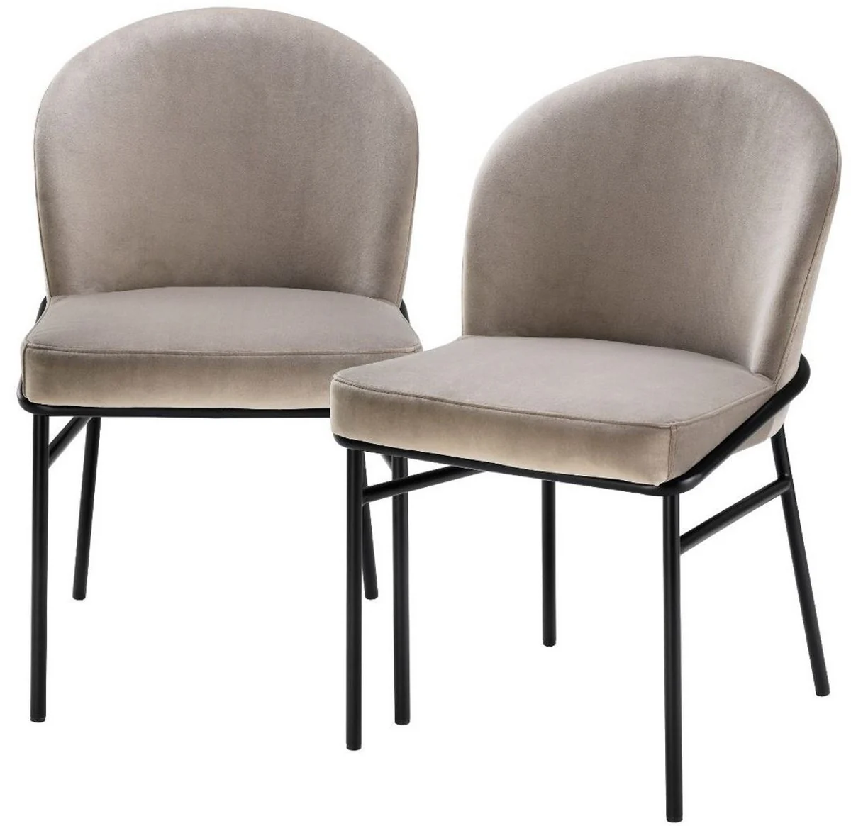 Luxus Esszimmerstühle Greige / Schwarz 49 x 56 x H. 82 cm - Küchenstühle mit edlem Samtstoff - Esszimmer Set