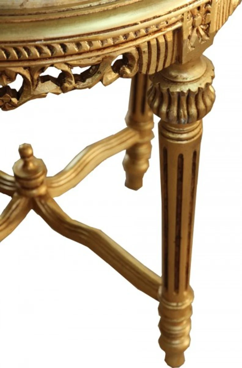Großer Barock Beistelltisch Rundtisch mit Marmorplatte Gold / Creme - Antik Stil Tisch Möbel H 71 cm B 63 cm