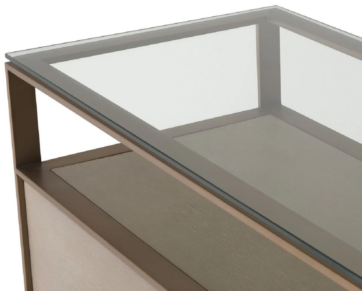 Luxus Fernsehschrank 220 x 46 x H. 56,5 cm - Sideboard mit Glasplatte und 2 Schubladen - Luxus Wohnzimmer Möbel