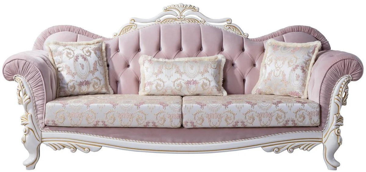 Luxus Barock Wohnzimmer Set Rosa / Silber / Weiß / Gold - 2 Sofas & 2 Sessel & 1 Couchtisch - Edle Wohnzimmer Möbel im Barockstil