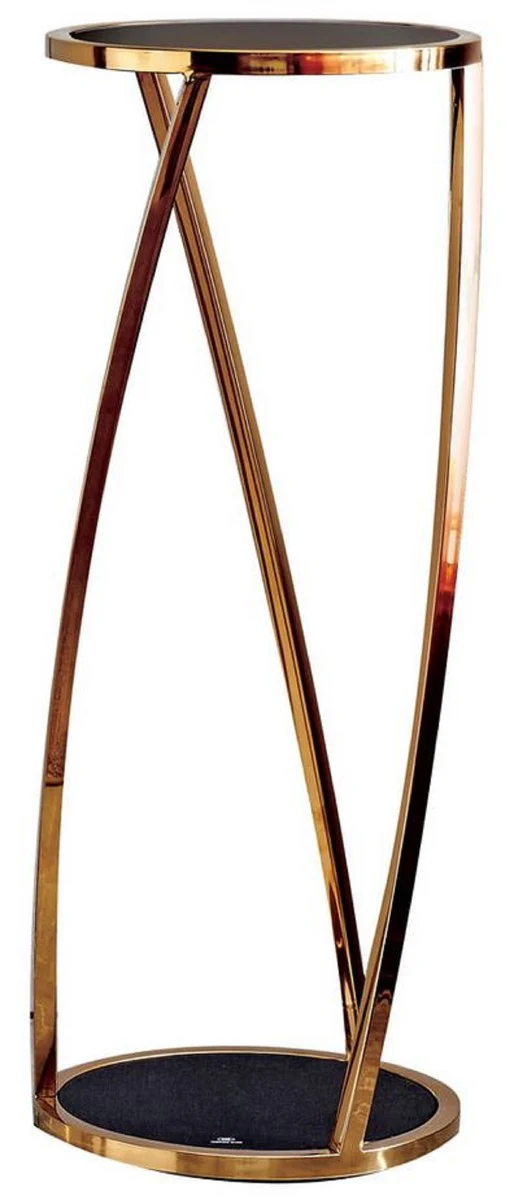 Luxus Beistelltisch Gold / Schwarz Ø 35 x H. 90 cm - Runder Edelstahl Blumentisch mit getönten Glasplatten - Wohnzimmer Möbel - Luxus Möbel