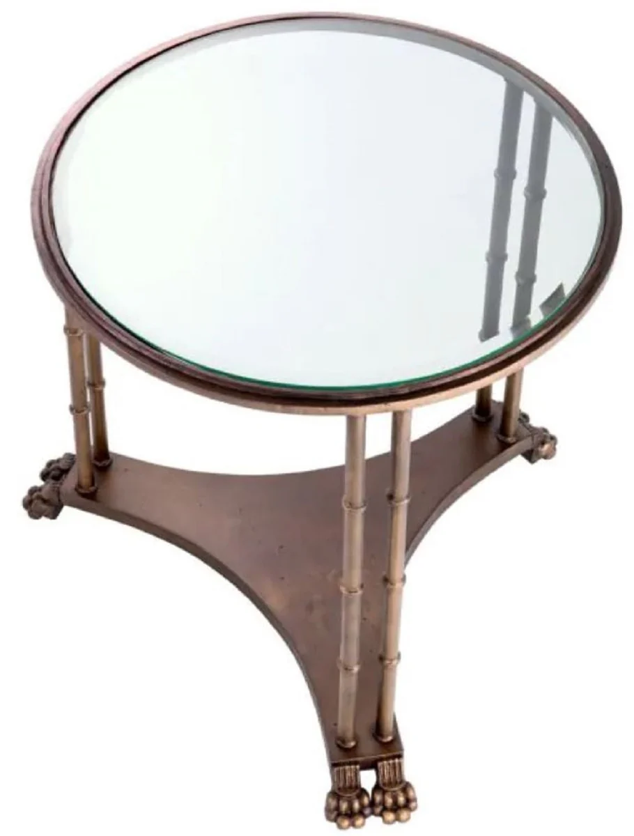 Luxus Barock Beistelltisch mit Glasplatte Bronze Ø 62 x H. 64 cm