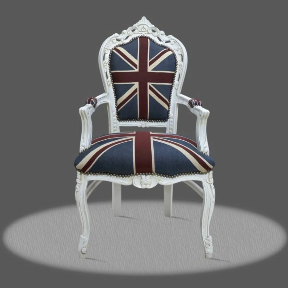 Barock Esszimmer mit Armlehnen Union Jack / Antikstil Weiß - Antik Stil