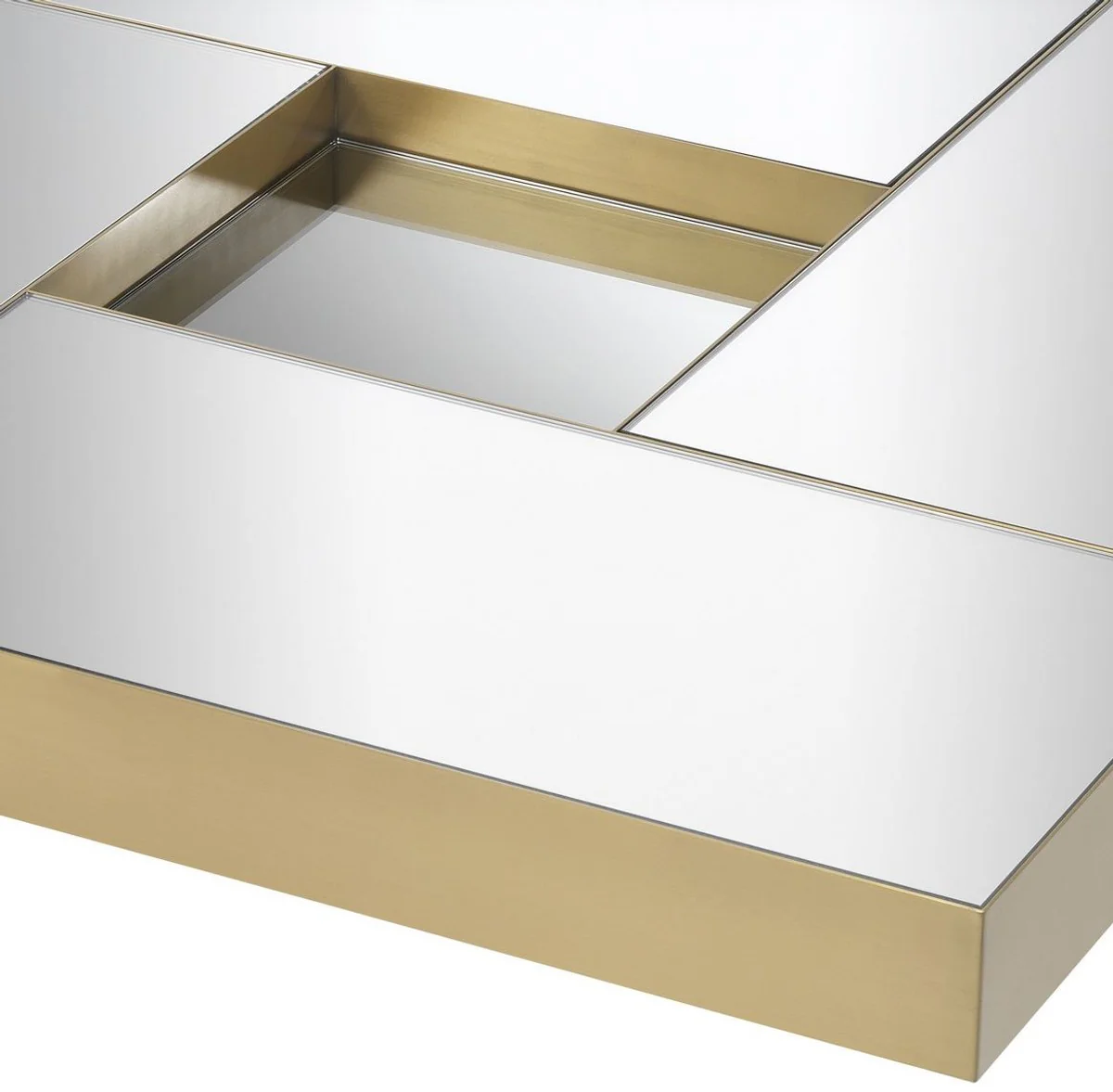 Luxus Couchtisch Messingfarben / Schwarz 120 x 120 x H. 23,5 cm - Quadratischer Edelstahl Wohnzimmertisch mit Spiegelglas Tischplatten - Wohnzimmer Möbel - Luxus Qualität